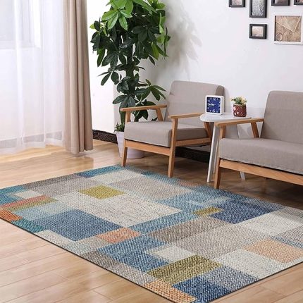 Desenli Pamuk Tabanlı Yıkanabilen Kaydırmaz Antibakteriyel Salon Halısı 140x200