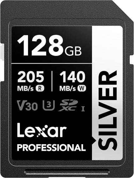 Profesyonel SILVER SD Kart 128 GB, 205 MB/s'ye Kadar Okuma, 140 MB/s Yazma, SD3.0, V30, U3, C10 SDXC Kart, DSLR, Kameralar, Profesyonel Fotoğrafçı, Kamera, Meraklısı için UHS-I SD Hafıza Kartı