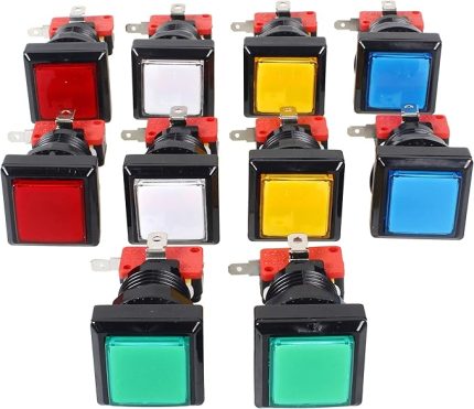 STARTS BAŞLAR 10 x Arcade Kare LED Işıklı Push Button Mikro Anahtarı ile Arcade Makinesi Oyun Oyun Konsolları Jamma Kiti Parçaları 12 V Lamba 33 mm Düğmeler (her renkten 2 parça)