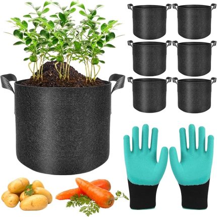 6 x bitki torbası, keçe kumaş, kumaş saksı, 27 l, saplı domates saksısı, bahçe bitki saksısı, patates, domates ve çilek için bitki yetiştirme tenceresi, 7 galon