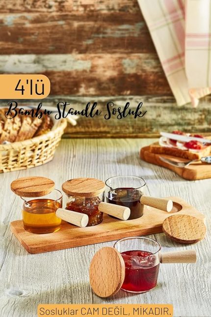Life 4'lü Ahşap Standlı Mika Kahvaltılık Takımı - Reçellik, Kahve Yanı Sunumluk