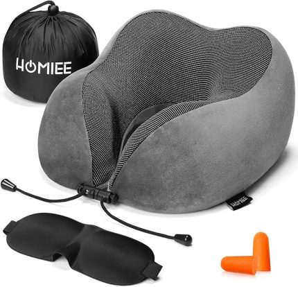 Boyun Yastığı, Seyahat Yastığı, Hafızalı Köpük Yastık, Uyuyan Boyun Ağrısı için Uçak Yastığı, Kılıf Çıkarılabilir Uçuş Yastığı, Seyahat Temelleri, Uçak, Araba, Ev (Koyu gri)