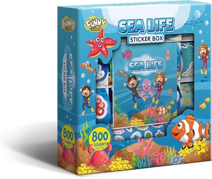 Stickers Sea Life Sticker Box - Çocuklar ve Gençler için 800+ Sticker Set, Origami Kağıdı & Not Defteri - Desenli Çıkartma Kutusu/Koleksiyonu