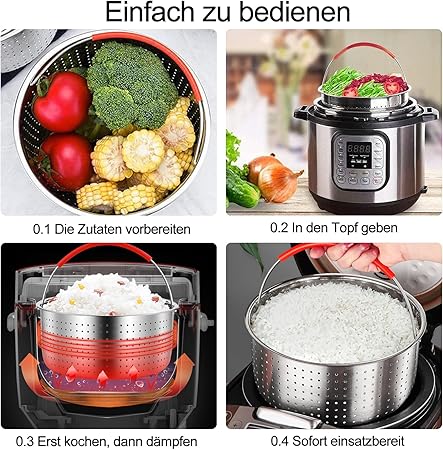 Buharlı pişirici parçası, 304 paslanmaz çelik buharlı pişirici, dış çap 17,6 cm, küçük buharlı pişirici, silikon saplı paslanmaz çelik buhar eklentisi, sebze, meyve, yumurta, tencere, tencere, - Görsel 4