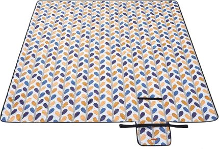 Piknik Örtüsü GCM87CU, 200 x 200 cm büyük plaj örtüsü, kamp örtüsü, su geçirmez alt yüzey, makinede yıkanabilir, katlanabilir, bahçe, park, plaj, kamp için, renkli yapraklar
