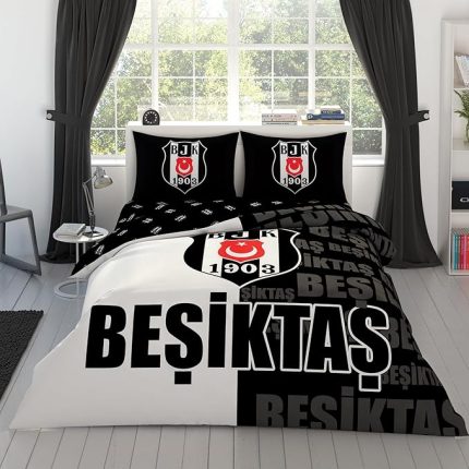 Beşiktaş Lisanslı Parçalı Logo Baskılı%100 Pamuk Nevresim Takımı, Çok Renkli, Çift Kişilik (Nevresim: 200x220 cm/Lastikli Çarşaf: 160x200 cm / 2 Adet Yastık Kılıfı: 50x70 cm)