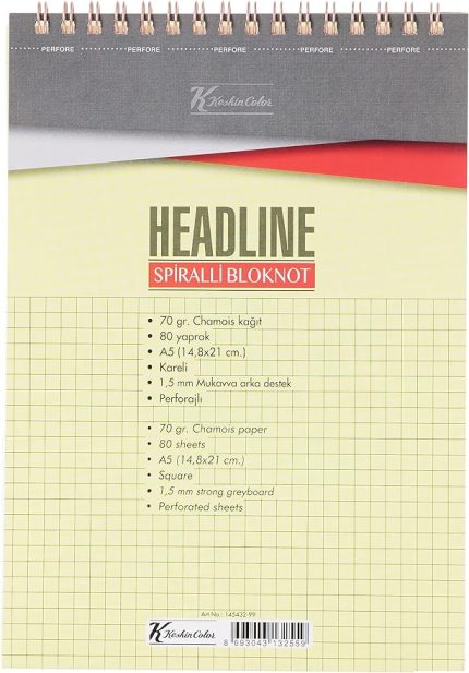 Color A5 Kareli Karton Kapak 80 Yp. Spiralli Headline Bloknot