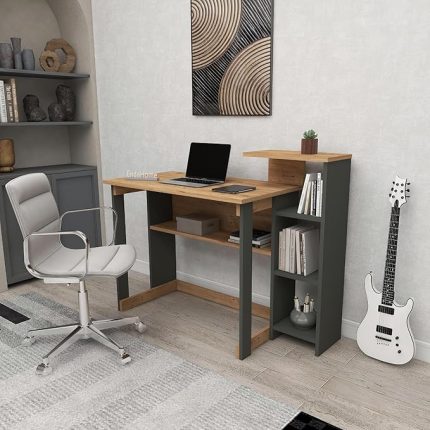 5 Raflı Kitaplıklı Çalışma Masası (Çam - Antrasit)