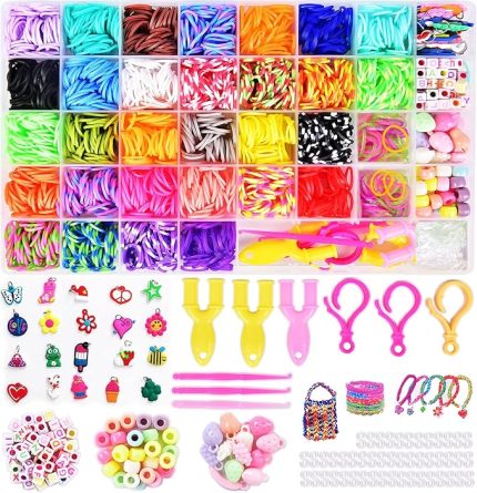 Loops Gummis 3000+ Loom bant seti, 32 renk, erkek çocuklar için kauçuk halka bantlar, lastik bantlar, çocuk el işi bileklikleri, lastik bileklikler, loom bantlar, kutu seti, dokuma çerçeveli, kolye