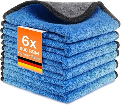 Mikrofiber Bezler Araba İç Mekan Ev Temizleme Bezleri 500 GSM Mikro Fiber Parlatma Bezi 30 x 30 cm (Mavi, 6)