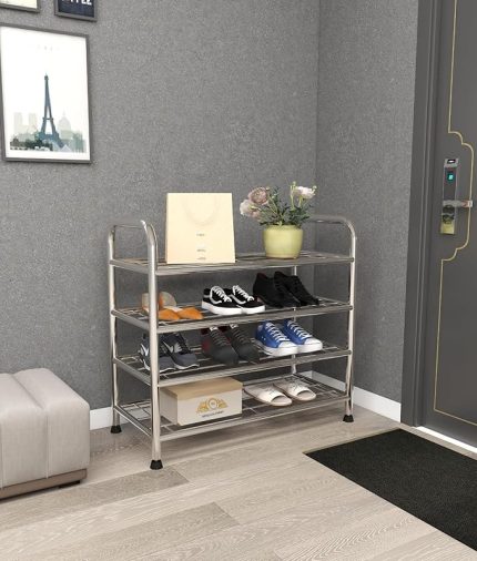 4 KATLI AYAKKABILIK DÜZENLEYİCİ ÇOK AMAÇLI RAF KONSEPT METAL RAF Krom