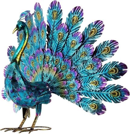 Corporation JUM232 Metal Tavus Kuşu Bahçe Heykeli, 81x30x58 cm, Çok Renkli
