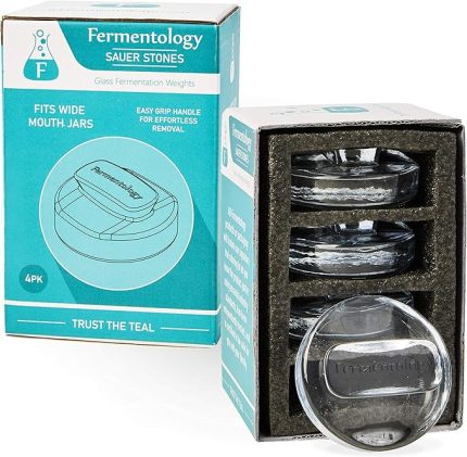 Sauer Stone cam ağırlıkları - Yerleştirme ve fermantasyon için ağırlıklar - 4'lü set - Geniş ağızlı kavanoz fermantasyonu