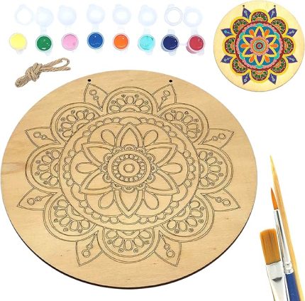 inside Güneş Mandala Ahşap Boyama Tuval Seti Hediye Hobi Kiti 20 Cm