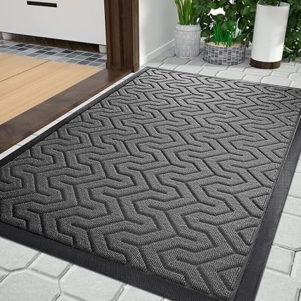 Ön kapı için paspas, evin girişi, garaj ve bahçe için dayanıklı dört mevsim paspas, kaymaz doğal kauçuk, 75 x 43 cm, gri