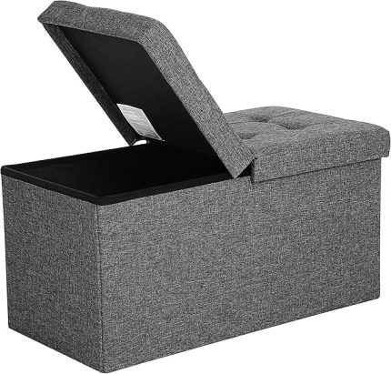 saklama alanlı tabure oturma bankı katlanabilir 2 kişilik yük kapasitesi 300 kg suni deri kırmızı 76 x 38 x 38 cm LSF40R, koyu gri, 76 x 38 x 38 cm