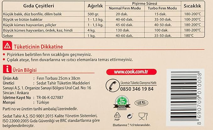 Fırın Torbası, Standart Boy, 25 x 38 cm, 8 Yaprak, Polyester Telli - Görsel 4