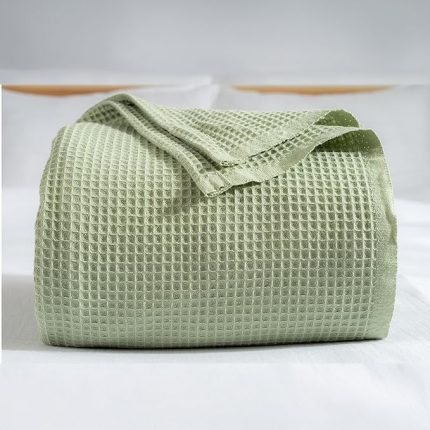 Pamuk Pike Yatak Örtüsü Waffle Dokuma Tek Kişilik Pike 160x240 cm, Adaçayı Yeşili Dekoratif, Hafif, Yumuşak Pikeler