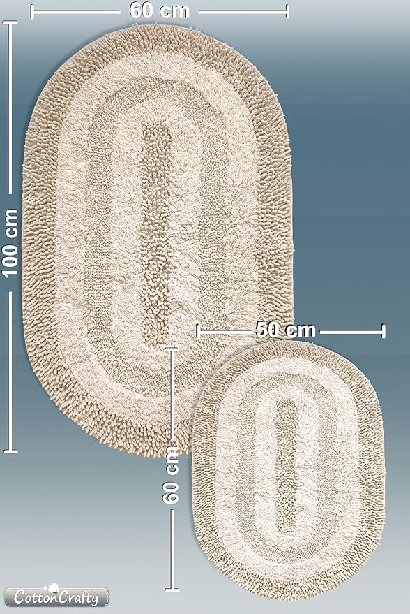 Pamuk El Tafting Banyo Paspas Seti, Banyo Halısı Cottonway 2 Li Set 60x100-60x50 (BEJ) - Görsel 2