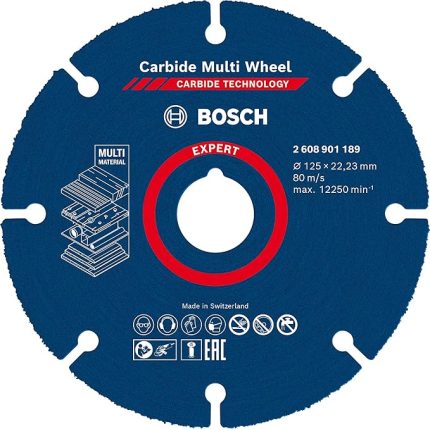 1x EXPERT Carbide Multi Wheel Kesici Diskler (Sert ahşap, Çivili ahşap, Plastik, Alçıpan panel, Ø 125 mm, Aksesuar Küçük Avuç Taşlama Makinesi)