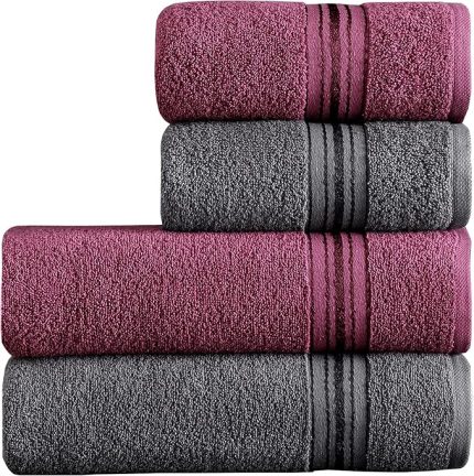 Home Molly Çift Renk Banyo Havlusu, 4'lü Paket 2 Parça (70x135),2 Parça (50x85) Yumuşak ve Emici, Kaliteli Günlük Kullanıma Uygun %100 Pamuk Havlu(Mürdüm-Gri)