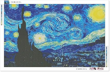 Elmas Boyama Kiti DIY 5D Tam Elmas Büyük Boy Van Gogh Yıldızlı Gece Mozaik Çapraz Dikiş Oturma Odası için Duvar Süslemeleri 90x60cm - Görsel 5