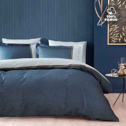 Arch Çift Kişilik Saten Nevresim Seti Lacivert