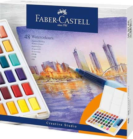 Creative Studio Tablet Suluboya Seti, 48 Renk, Su Bazlı Pigment, Karıştırma Paleti ve Aksesuarlar ile, Taşınabilir Sanatsal Set
