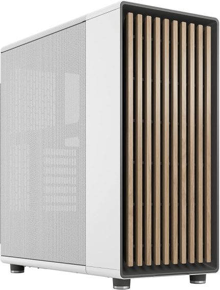 Design North Chalk White - Wood Oak Front - Mesh Side Panels - Two 140mm Aspect PWM Fan Dahil - Sezgisel İç Mekan Düzeni Tasarımı - ATX Orta Kule PC Oyun Kılıfı