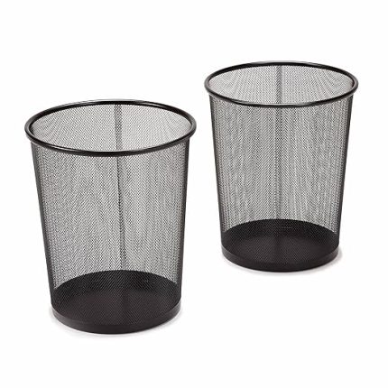Classics Ev veya ofis için küçük silindir çöp kutusu, 6 galon fileli yuvarlak kova, hafif, çelik çöp sepeti seti, çöp veya geri dönüşüm için, 2'li paket, siyah