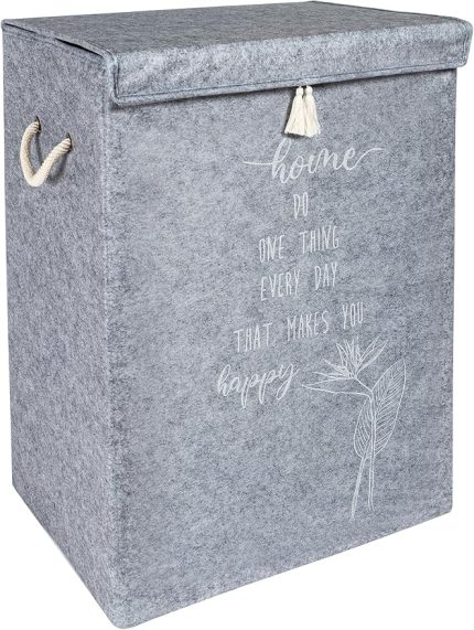 Çamaşır Sepeti Kirli Çamaşır Torbası Çamaşır Sepet Keçe Kapaklı Çok Amaçlı Kutu Sepet Oyuncak Saklama Sepeti Renk (55x40x30 Cm) (Gri)