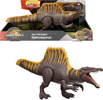 Jurassic World Rebirth dinozor oyuncağı, 2 saldırı hareketine sahip Spinosaurus aksiyon figürü, filmden uyarlanan tasarım, bükülebilir eklemler, dijital oyunlar, JGB56