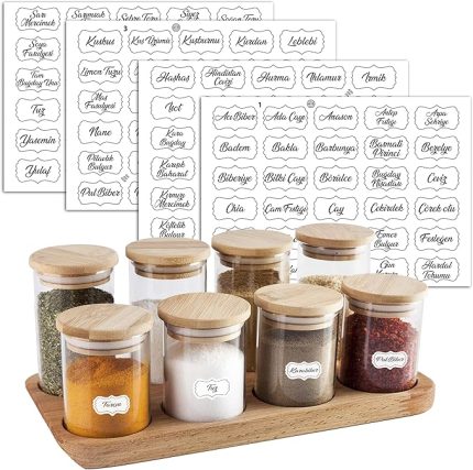 Baharatlık Etiketleri - Kendinden Yapışkanlı - 120 Adet Çıkartma Baharat Etiketleri - Suya Dayanıklı - Beyaz Baharat Kutuları Etiketleri