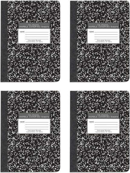 Spring Hard Cover Composition Book, 9 3/4" x 7 1/2", College Ruled, 80 yaprak 4/pk