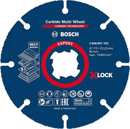 1x EXPERT Carbide Multi Wheel X-LOCK Kesici Diskler (Sert ahşap, Çivili ahşap, Plastik, Alçıpan panel, Ø 115 mm, Aksesuar Küçük Avuç Taşlama Makinesi)