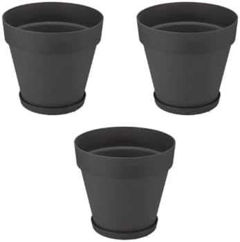 Saksı 3'lü Set – Antrasit | 1.7 Litre, 16 cm Ağız Çapı, Alt Sulamalı Modern Saksı