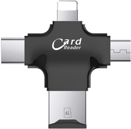 GN-24 OTG 4 in 1 Micro USB Flash Disk Type C Mikro SD Kart Okuyucu IOS iPhone Android (Siyah)