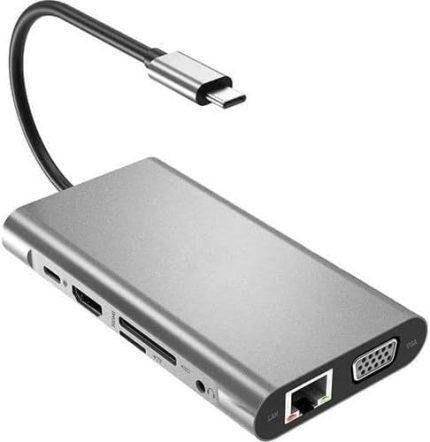FC31 Macbook Uyumlu Type-C™ USB-C to 4* USB 3.0 4K 1080p HD HDMI VGA RJ45 Pd Aux Ses Sd Tf Kart 11IN1 Çevirici Hub Adaptör