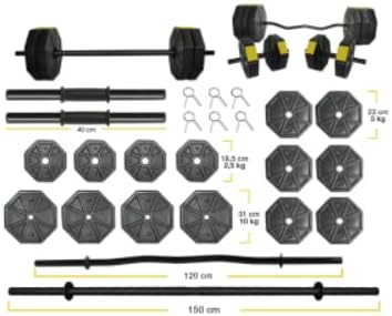 Spor 80 Kg DÜZ BAR (150 cm) + Z BAR (120 cm) FULL Dambıl Halter Ağırlık Set SARI Kapaklı