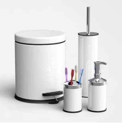 Eko Serisi Ayak Basmalı Özellikli 4' Lü Banyo Seti Çöp Kovası+Kolozet Fırçası+Sıvı Sabunluk+Fırçalık Paslanmaz Siyah