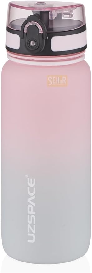 650ml Çift Renkli Sızdırmaz BPA İçermez Kilitlenebilir Kapaklı Motivasyonel Tritan Su Matarası (Pembe-Gri)