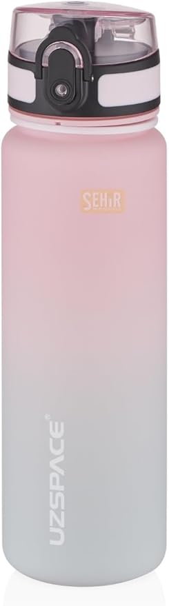 500ml Çift Renkli Sızdırmaz BPA İçermez Kilitlenebilir Kapaklı Motivasyonel Tritan Su Matarası (Pembe-Gri)