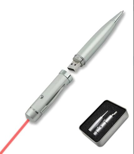 KL-1 Sunum Kalemi 16 GB Usb Bellek Özellikli Metal Kutulu Kırmızı Lazerli, Led Işıklı Pointer Kalemi İşaretçi Sunum Kalemi Metal Tükenmez Kalem