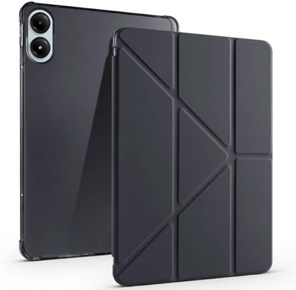 Xiaomi Poco Pad ile Uyumlu Kılıf Tri Folding Silikon Kalem Bölmeli Katlanabilir Standlı PU Deri Yumuşak Kapak, Tablet Kılıfı [Kalem Alanı, Akıllı Kapak, Uyku Modlu] (Siyah)