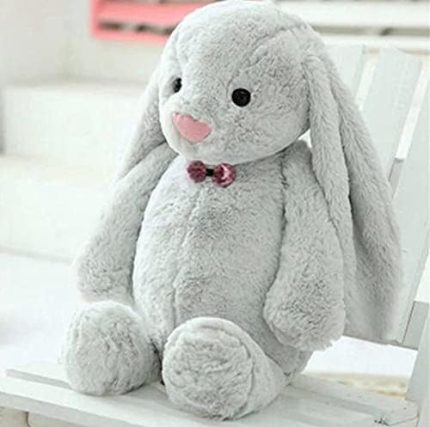 Arkadaşım PAPYONLU Uzun Kulak Bunny Peluş Tavşan 65 cm (Gri)