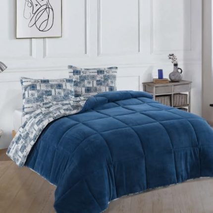 Çift Kişilik Lüx Wellsoft Yorgan Çift Taraflı Yastık Kılıflı 195x215 cm Yorgan + Yastık Kılıfı Set (Mavi)