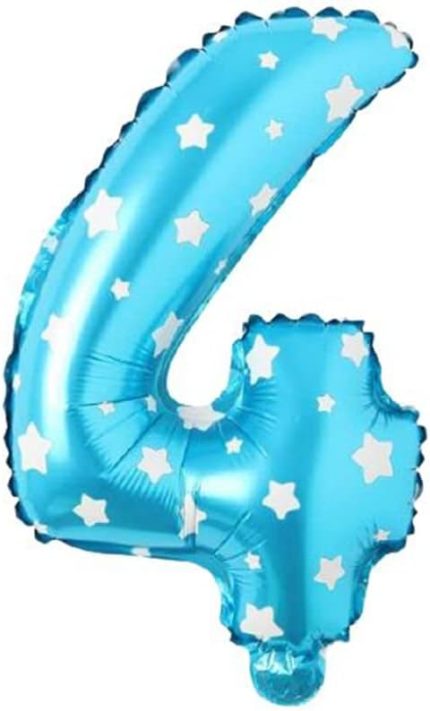 VİTRİNİ 4 Rakamlı 16 İnç Mavi Yıldızlı Folyo Balon 36 CM (Mavi)