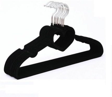 Mark Premium Serisi 20'li Ekonomik Paket Kadife Kaydırmaz Elbise Kıyafet Askısı, Siyah