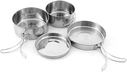 Açık Paslanmaz Çelik Kamp Tencere Seti Yürüyüş Sırt Çantasıyla Yemek Pişirme Piknik Kase Tencere Seti