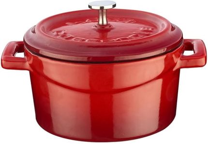 Metal Döküm Mini Tencere, 10 cm, 0.35 L Hacim, Kırmızı